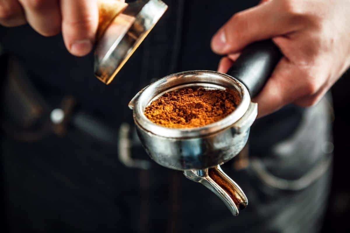 ground coffee in portafilter